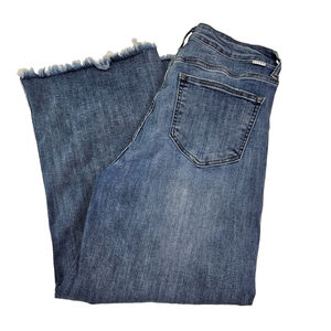 Risen High Rise Crop Wide Fray Hem Jeans Women's 11/30 Blue Denim